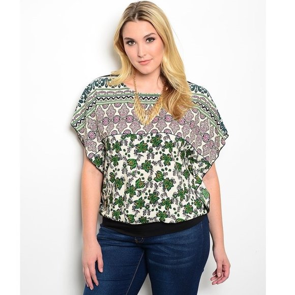 Care N Sport Women's Top Green Paisley-Print Kimono-Sleeve Plus Size 2XL  NWOT - Picture 1 of 3